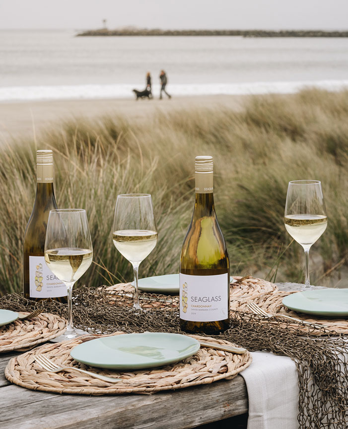 Chardonnay table scape on the beach